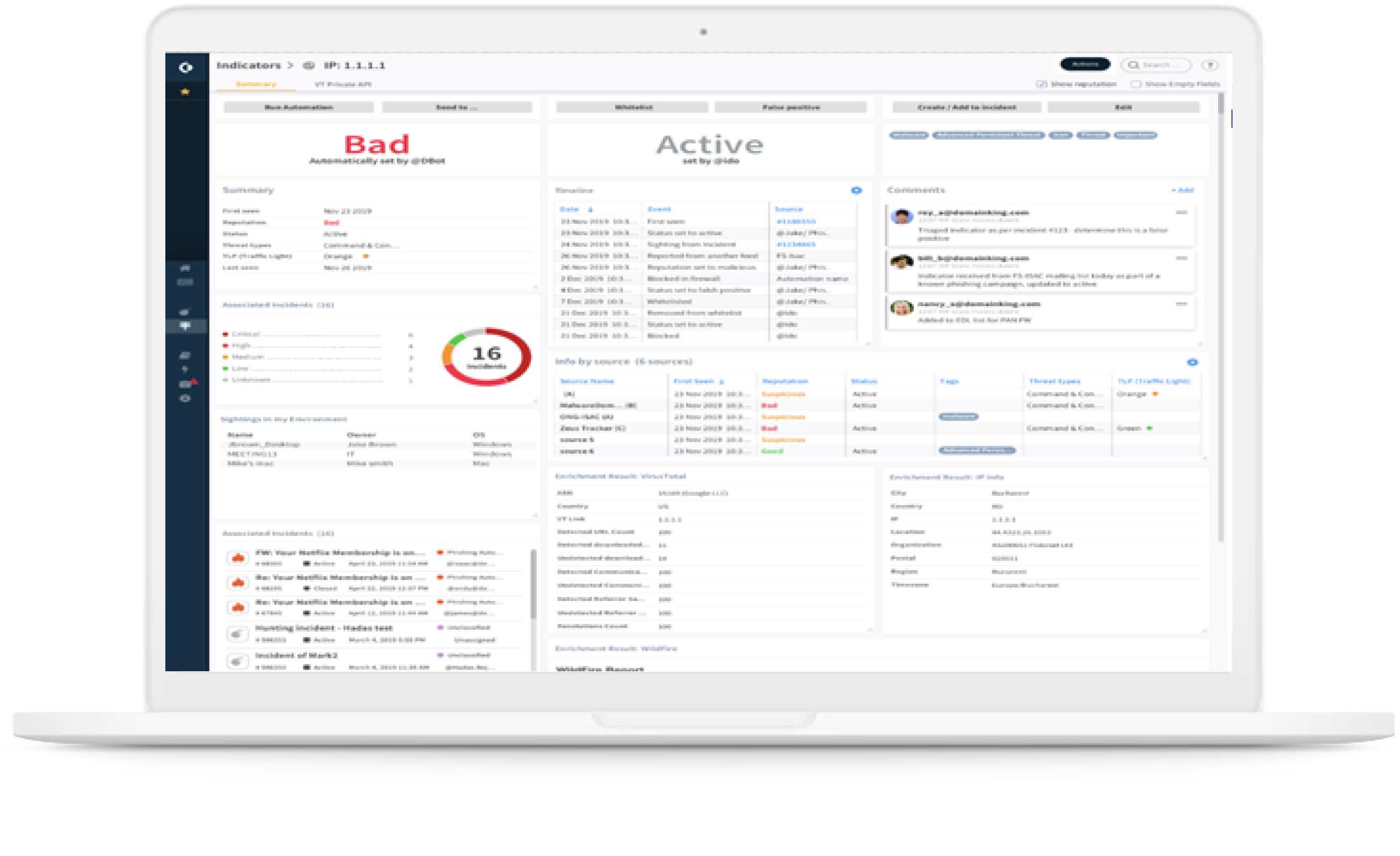 인시던트에 대한 위협 정보